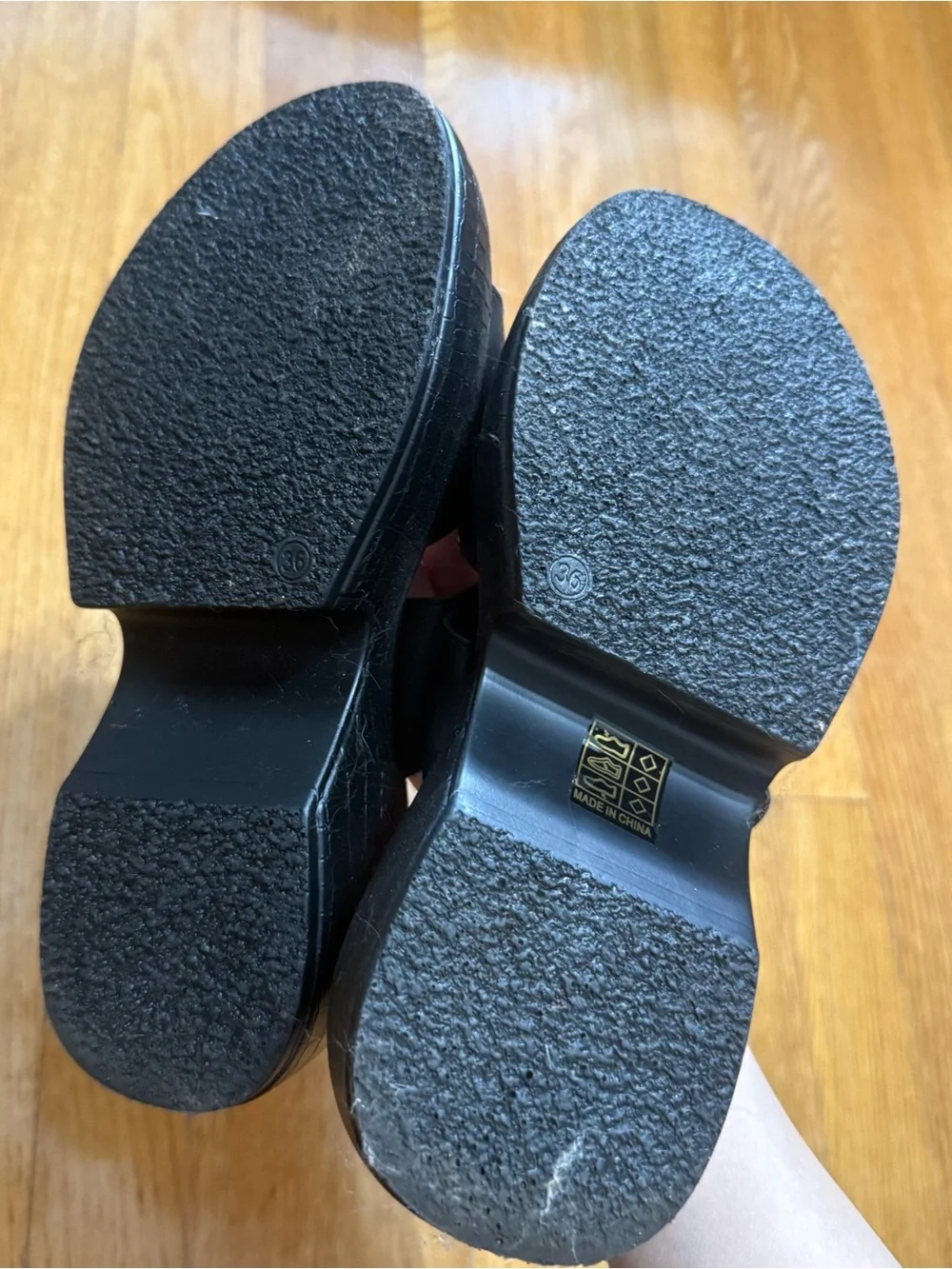 Black platform slide in / slip on sandals heels (size 6)